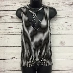 Hippie Chic gray and white‎ striped tie front tank